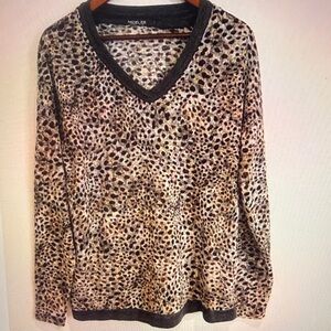 RACHEL ZOE Woman Leopard Print V Neck Long Sleeve Pullover Top Size L